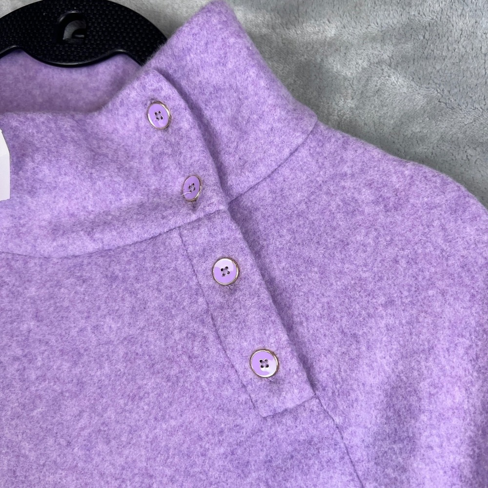Talbots Women Swesater Lavender Purple Fleece Mock Neck Button Detail Pullover M - Picture 7 of 12